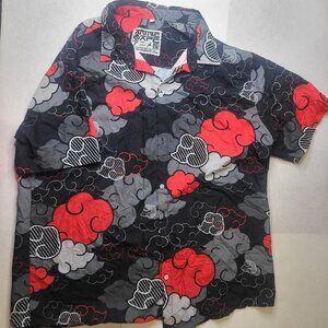 Animeape Men’s XL Hawaiian Shirt Red & White Ninja Dark Clouds Graphic Anime Sty